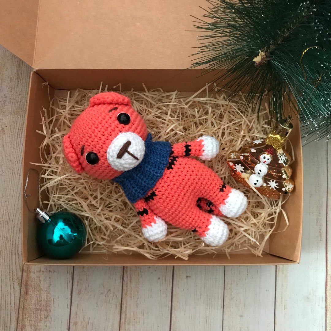Stuffed animal tiger Plush tiger Soft toy tiger - 玩具/玩偶 - 棉．麻 橘色