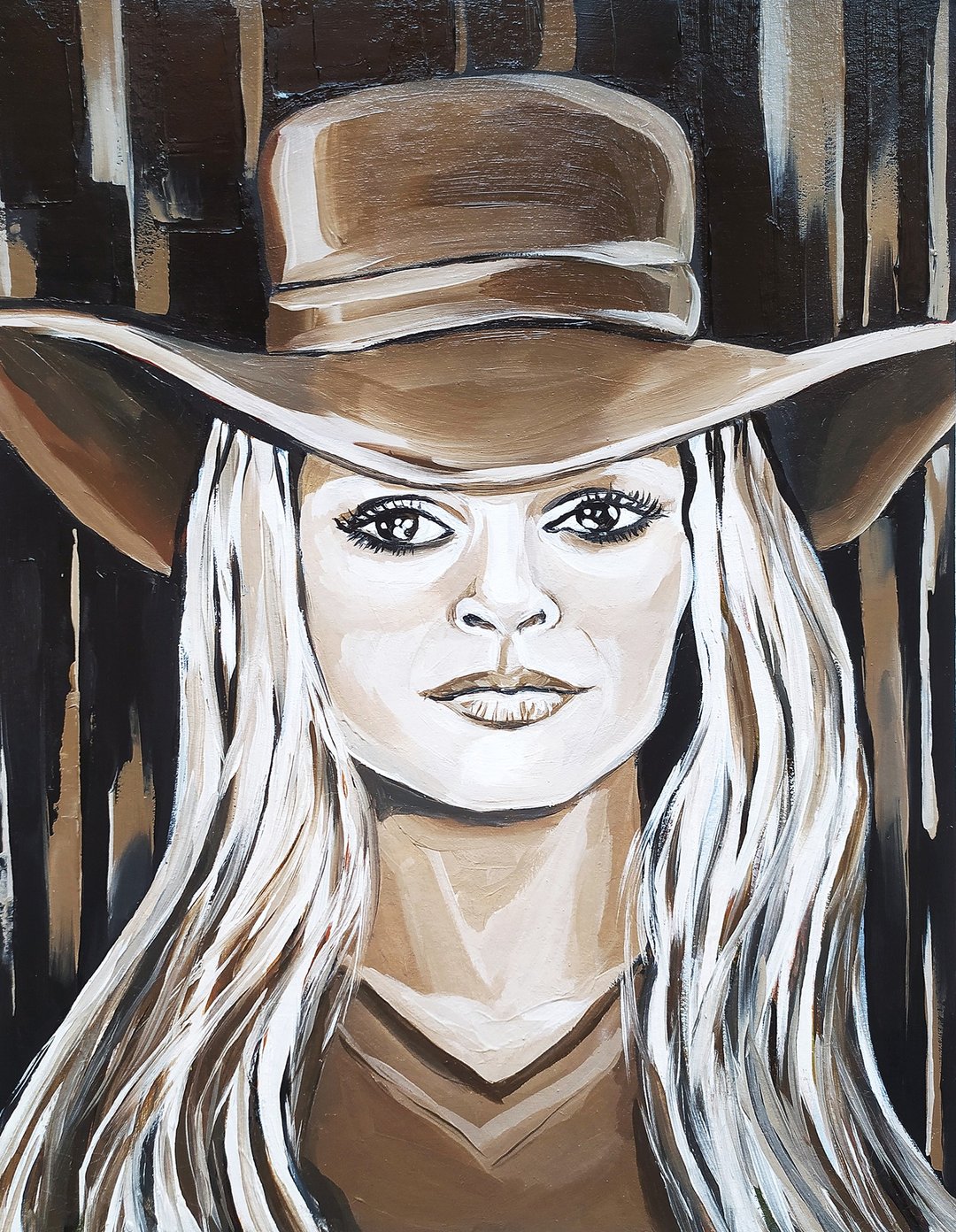 Oil painting Portrait of Brigitte Bardot in a hat - 墙贴/壁贴 - 其他材质 咖啡色