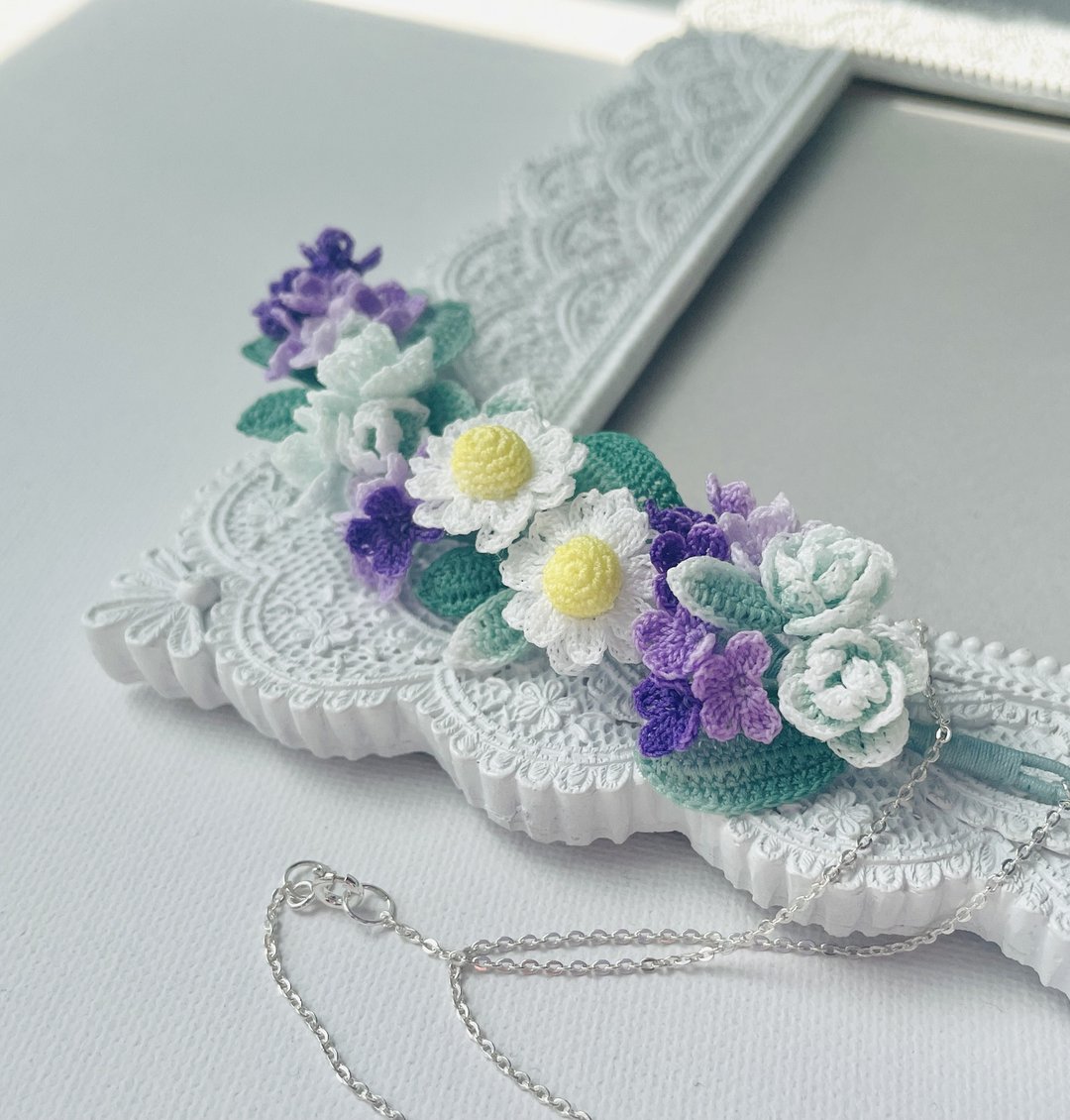 Crochet flower necklace, Daisy necklace - 项链 - 棉 