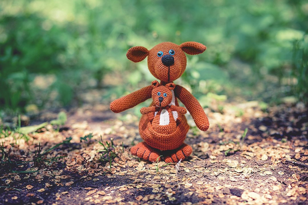 kangaroo with baby, kangaroo crochet, kangaroo knitted, mother's day gift - 玩具/玩偶 - 羊毛 