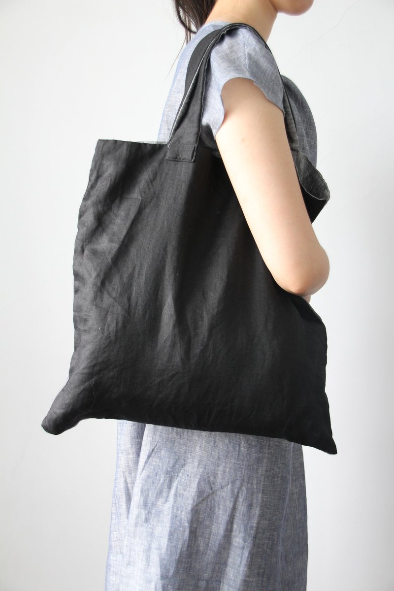 夏沁凉   纯亚麻气质黑灰双色双效轻软肩背袋 - 侧背包/斜挎包 - 棉．麻 黑色