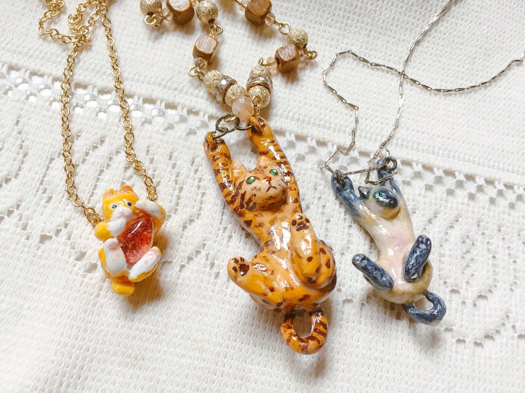 猫咪项链 猫星人订制 长链 短链 摆设 吊坠 购满400有神秘礼品哦 - 长链 - 粘土 多色