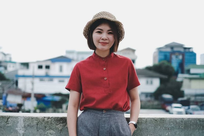 Taru Shorto Shirt : red红 - 女装上衣 - 棉．麻 红色