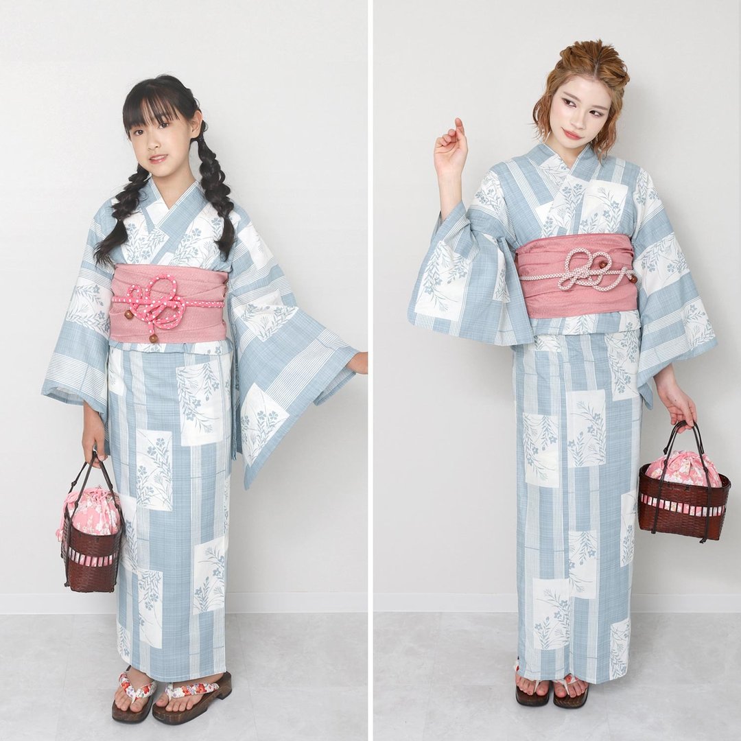 浴衣 腰封 2件组 女 大人 儿童 青少年 亲子 130/140/S/F x23-3 - 其他 - 棉 蓝色