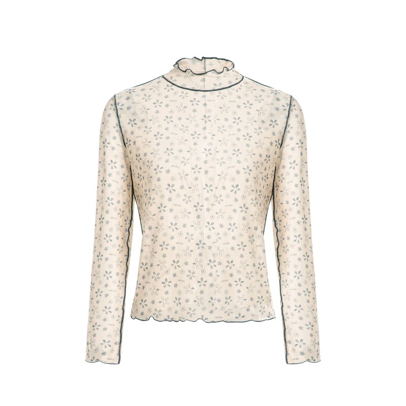 铅笔素描网眼上衣 - 女装上衣 - 聚酯纤维 卡其色