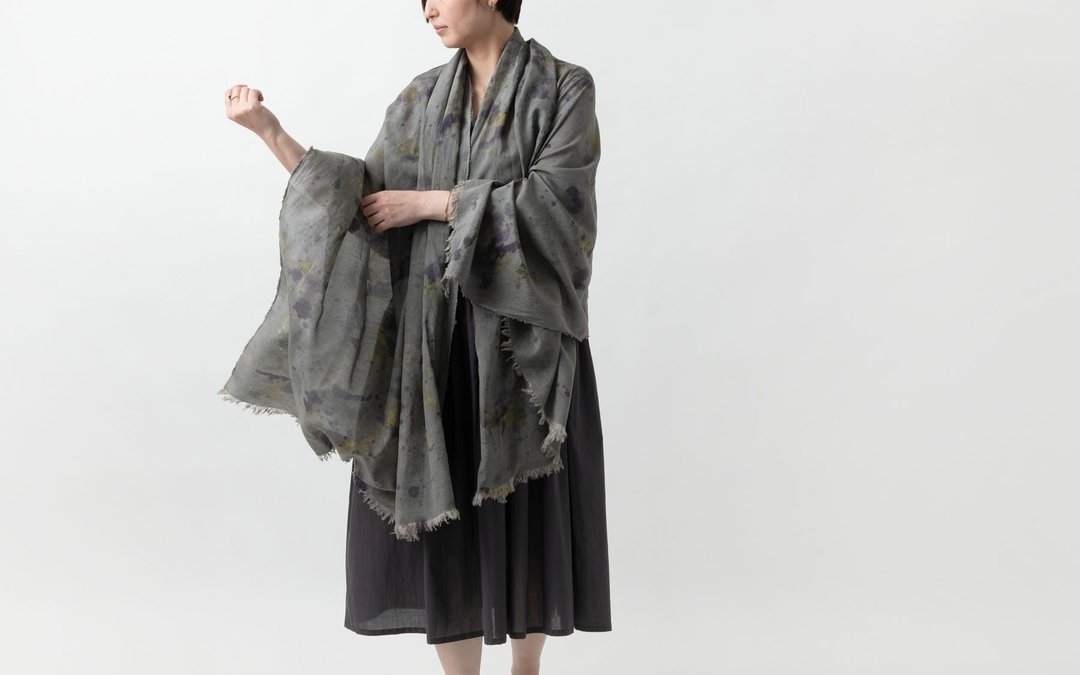 enrica cottonsilk scarf botanicalmix / botanical dye - 丝巾 - 棉 灰色