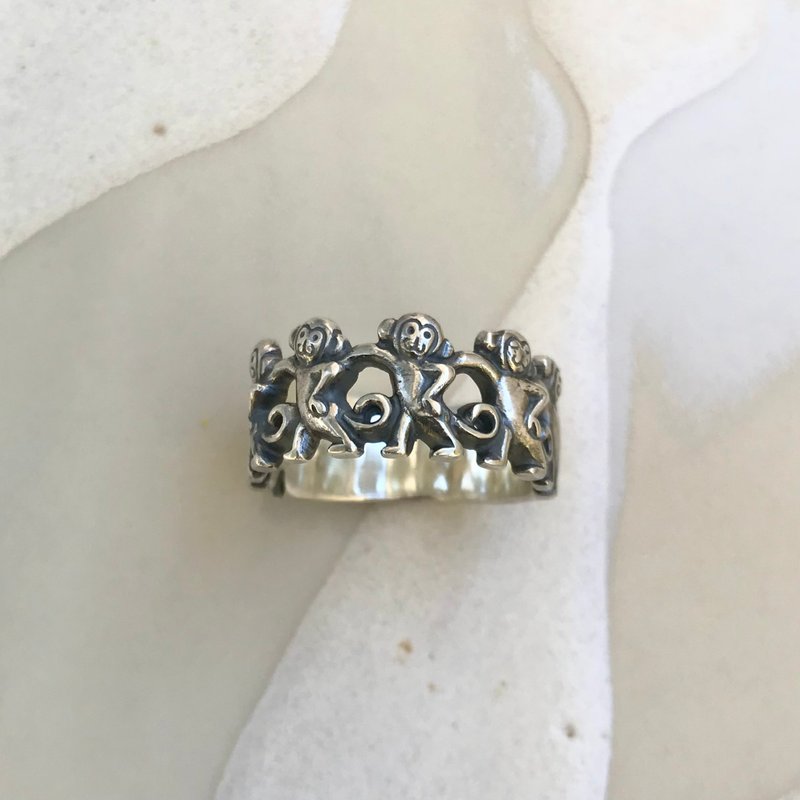 dancing 6 monkeys - 戒指 - 纯银 银色