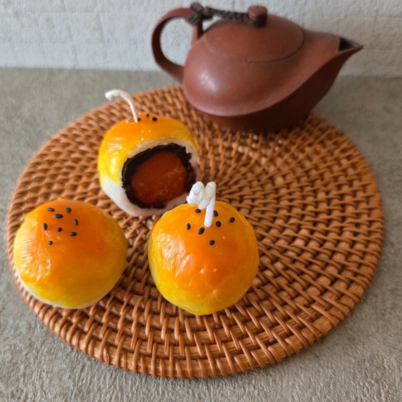 蛋黄酥蜡烛2入 中秋节礼物 - 蜡烛/烛台 - 蜡 橘色