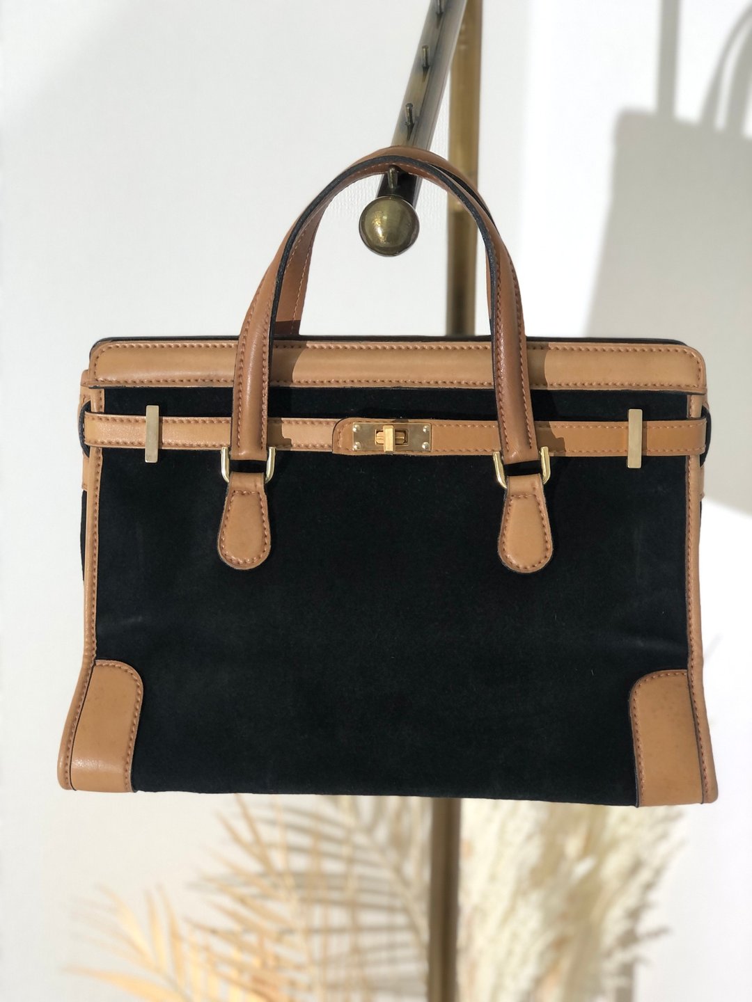 【 日本直送 名牌中古包 】GUCCI 古驰 转扣 麂皮 柏金包造型 手提包 黑色 vintage 古着 cytniv - 手提包/手提袋 - 真皮 黑色