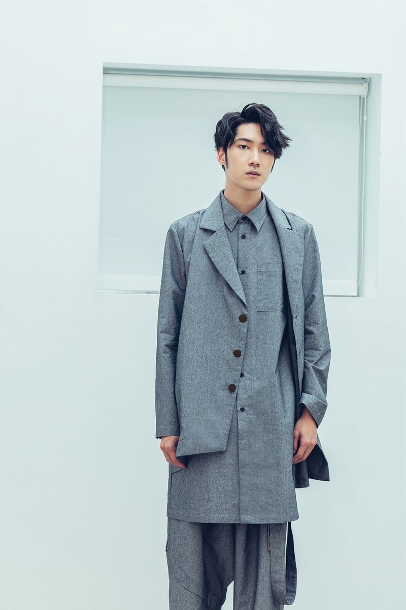 游离 两件式剪裁外套(黑/灰) Organic Cotton & Recycle - 男装外套 - 棉．麻 黑色