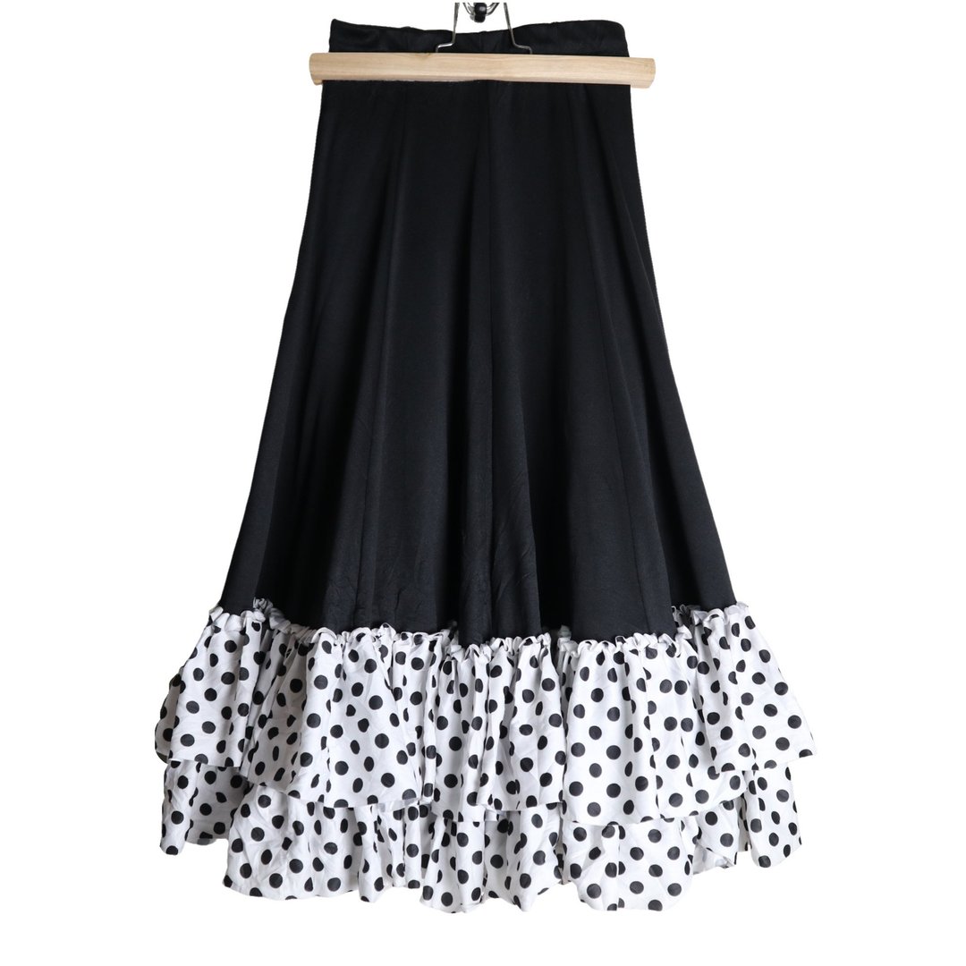 黑白点点蛋糕裙 古着裙 dancing Skirt - 裙子 - 其他材质 黑色