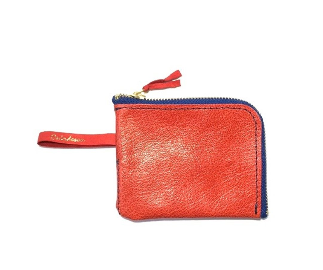 CU198RD L zipper coin purse half wallet mini wallet compact wallet leather smart wallet unisex - 皮夹/钱包 - 真皮 红色