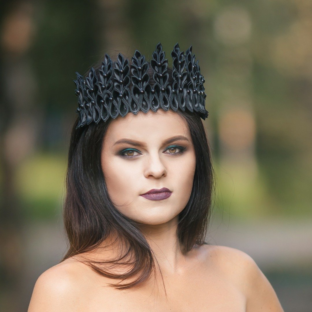 Gothic headpiece Black wedding bridal bride crown Spike tiara Dark queen Fantasy - 发饰 - 丝．绢 黑色