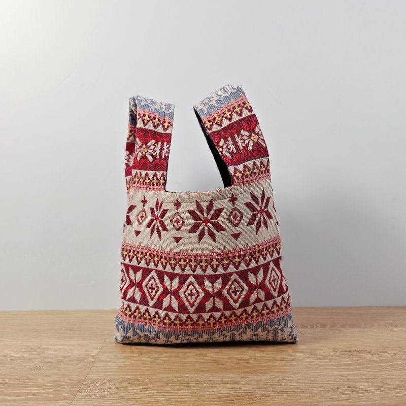 圣诞红-图腾针织袋-针织包-手提包-环保手提袋-便携收纳包-手腕包 - 手提包/手提袋 - 棉．麻 红色