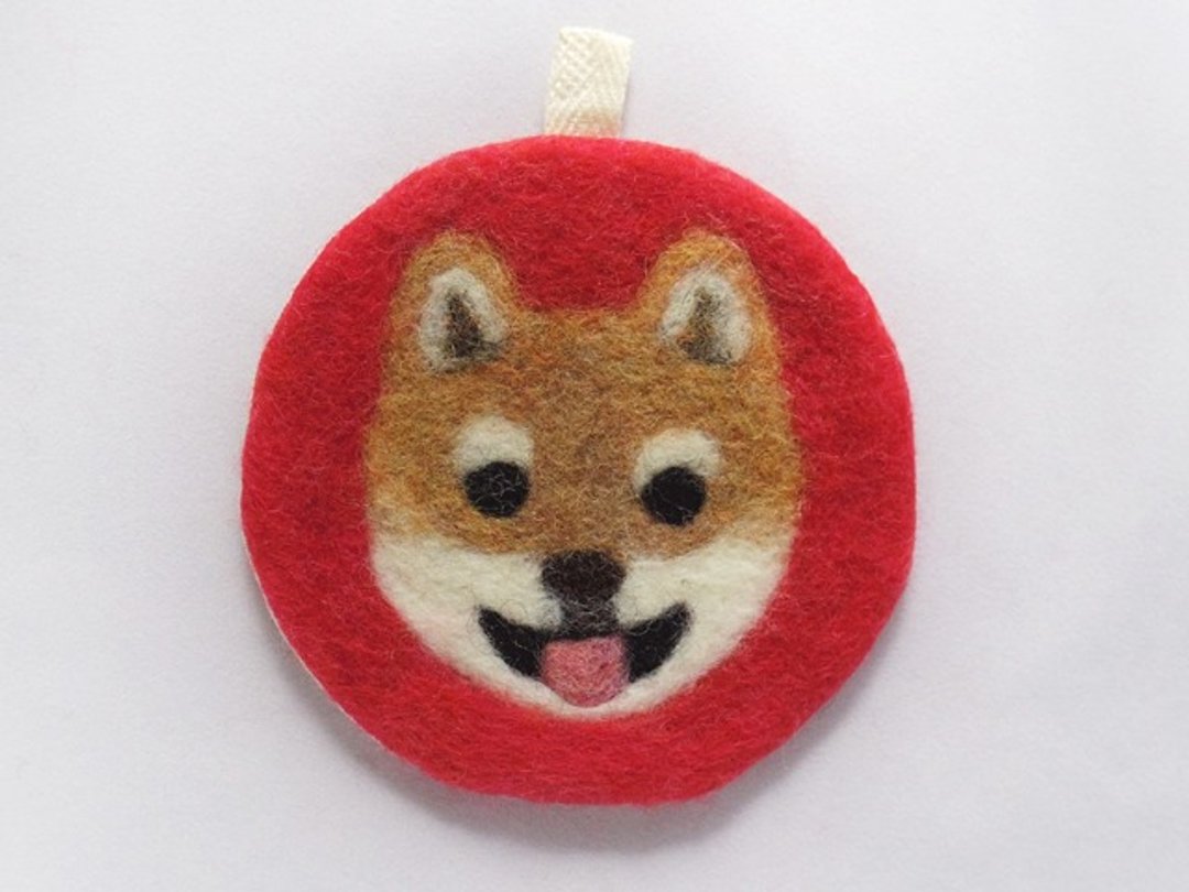 Coaster Ornament (Japanese dog) - 杯垫 - 羊毛 红色