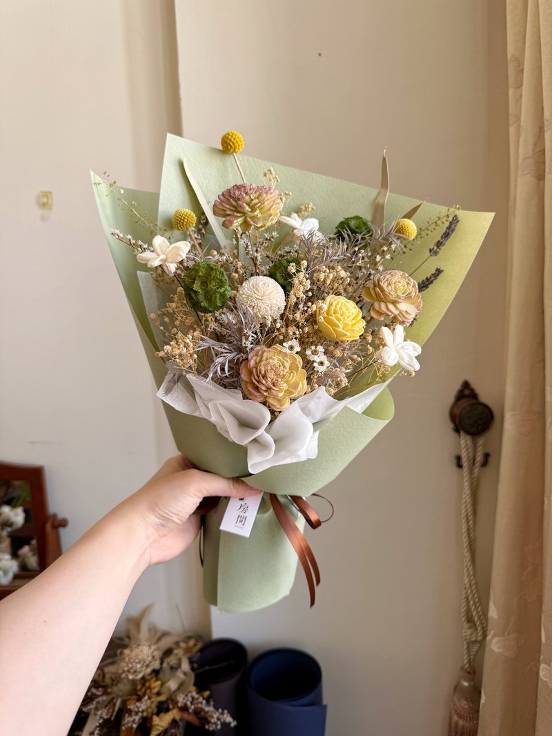 干燥花束 不凋花 森林系草绿色 中型花束  附透明花袋 - 干燥花/捧花 - 植物．花 绿色