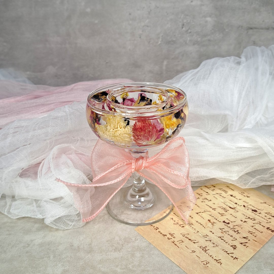 茶蜡烛台 干花烛台  婚礼装饰 母亲节  姊妹礼物 纪念品 情人节 - 蜡烛/烛台 - 蜡 粉红色