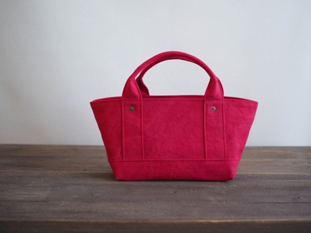 Made-to-order [ARMY DUCK] Tote bag with lid S Red - 手提包/手提袋 - 棉．麻 红色