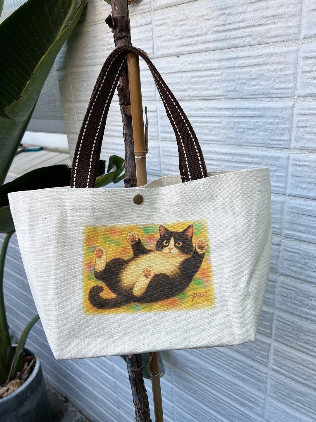 懒洋洋猫咪四脚朝天系列 - 手提包/手提袋 - 棉 白色