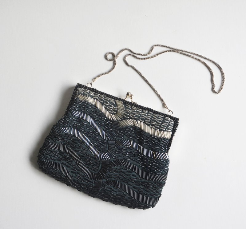 德国古董 古着晚宴串珠肩背包 - 侧背包/斜挎包 - 棉．麻 黑色