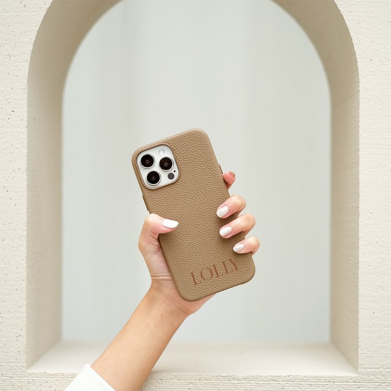 Personalized CITRINE Genuine Leather Phone Case - 手机配件 - 真皮 卡其色