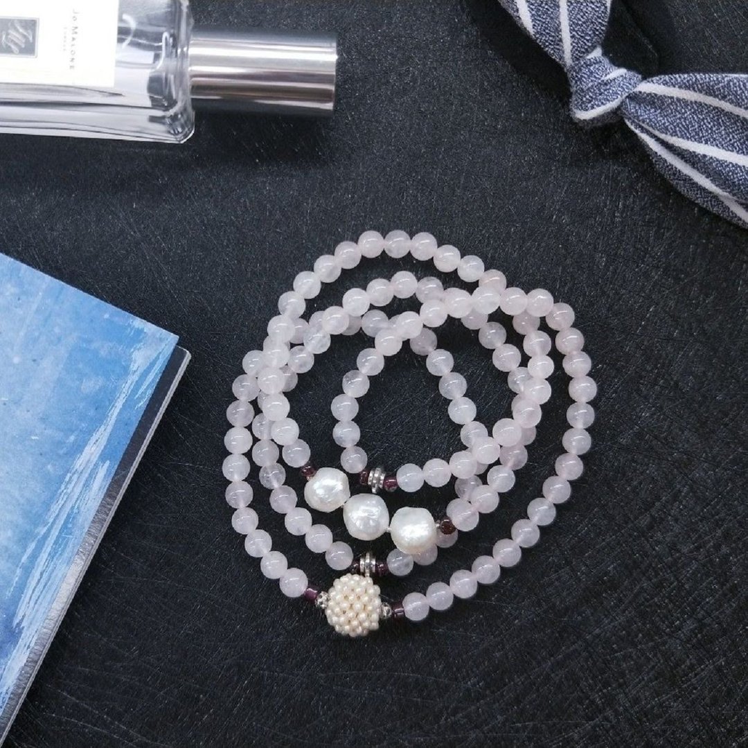 【108颗念珠系列。独一商品】6mm粉水晶*珍珠念珠 - 手链/手环 - 水晶 粉红色