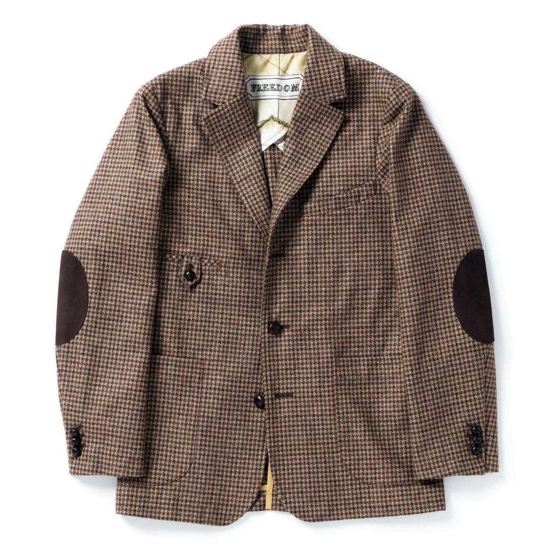 "GAIA" SPORT JACKET - HOUNDSTOOTH TWEED - 男装外套 - 羊毛 咖啡色