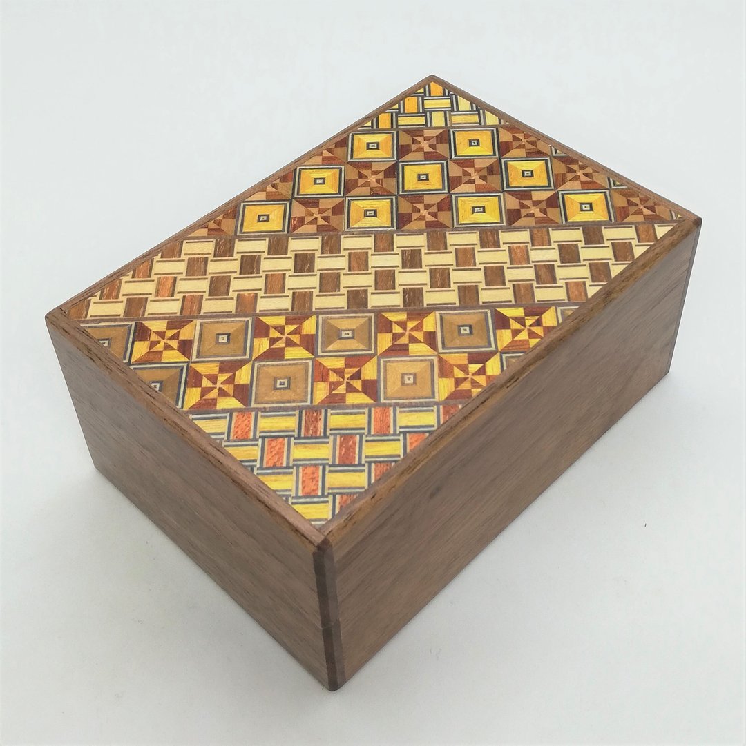 4 sun 10 steps (One point Maze) Yosegi/walnut Japanese puzzle box Himitsu-bako - 其他 - 木头 