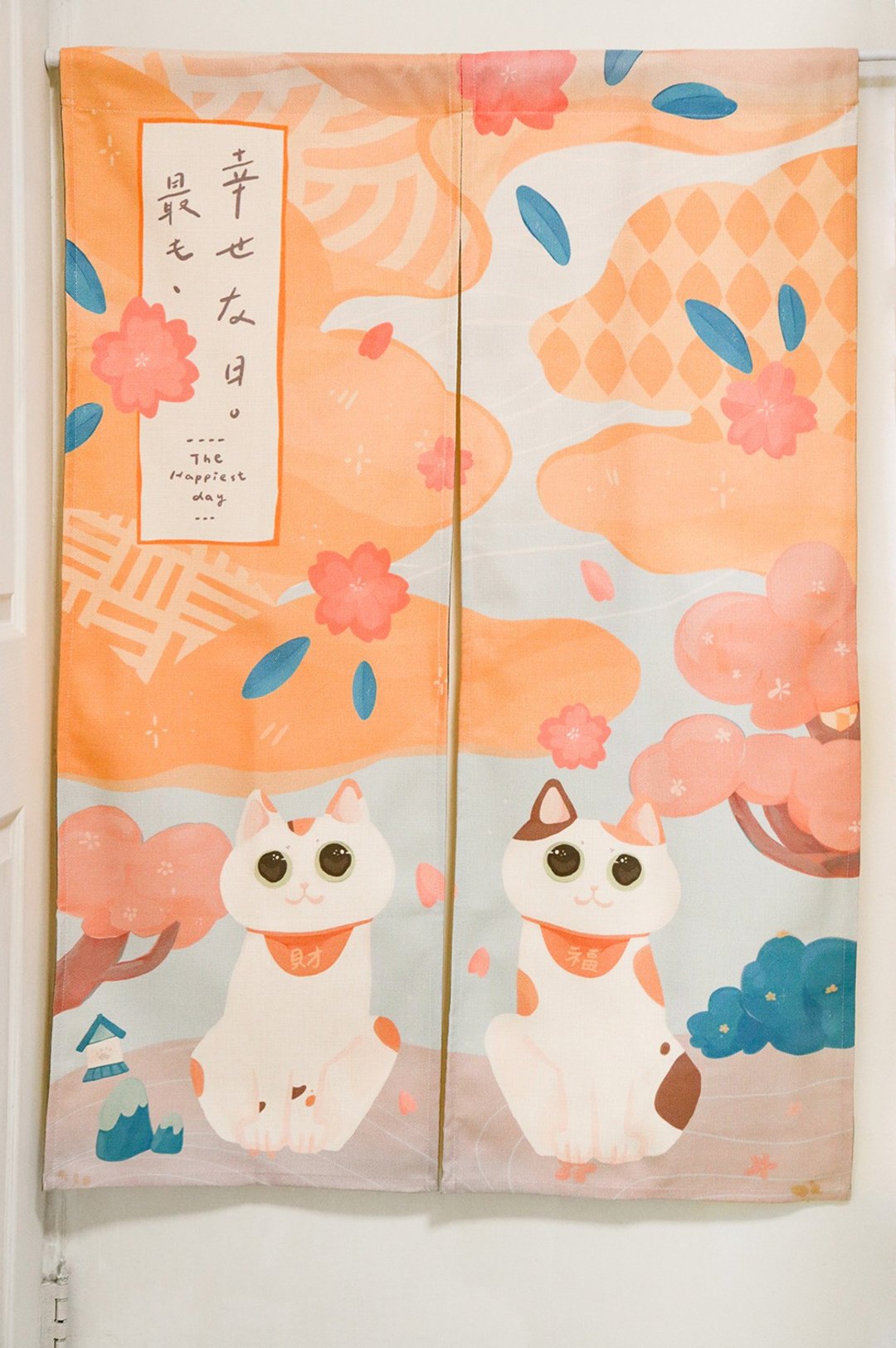 轻复古招财猫门帘 布帘挂帘 风景门帘 猫门帘 - 门帘/门牌 - 聚酯纤维 白色