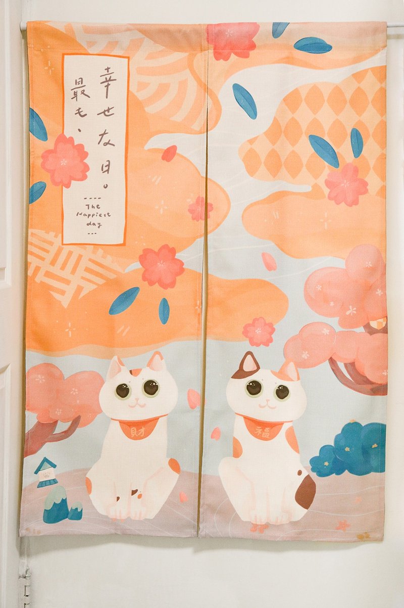 轻复古招财猫门帘 布帘挂帘 风景门帘 猫门帘 - 门帘/门牌 - 聚酯纤维 白色