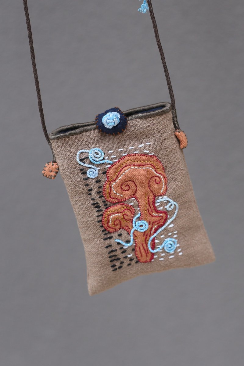 壹染指原创 全手缝 | 棉麻 灵芝 斜挎 收纳 小布包 | 现货 - 侧背包/斜挎包 - 棉．麻 多色