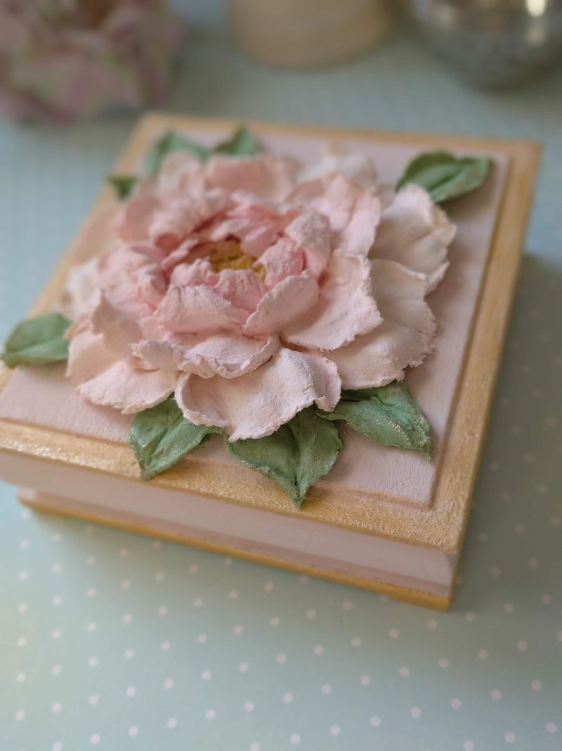 小商品盒 珠宝盒 牡丹小首饰盒 送给女士的礼物 母亲节礼物 饰品盒 - 收纳用品 - 木头 粉红色