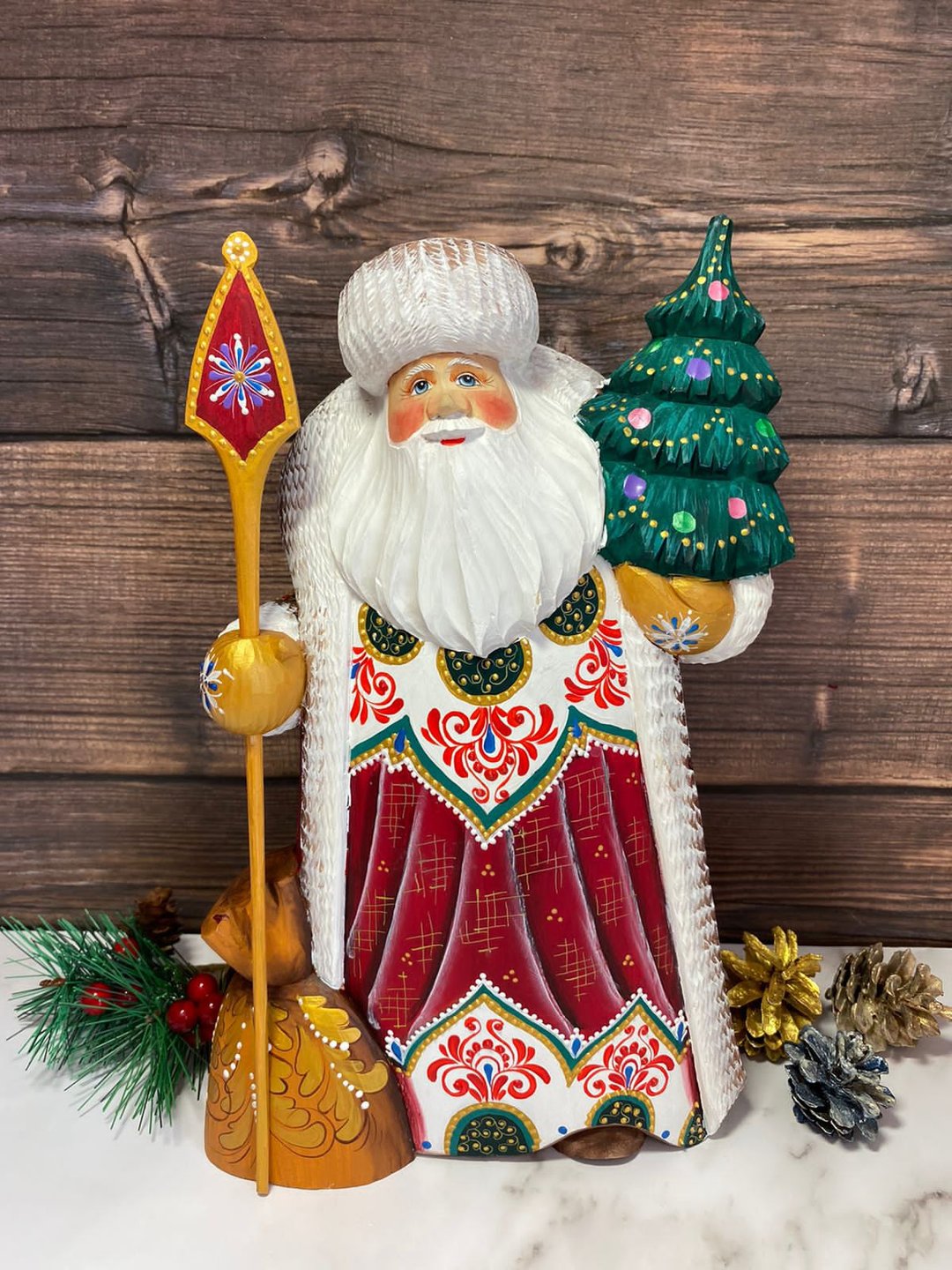 Wooden Santa Carved Christmas Ornament Santa Figurine Christmas - 玩偶/公仔 - 木头 多色