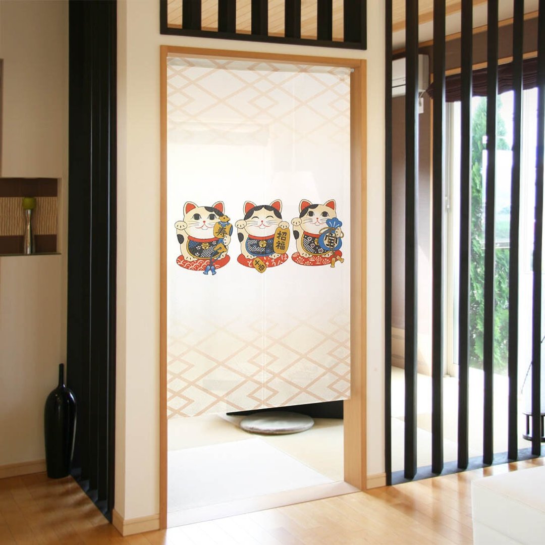 【预订】日本制 三重招财猫门帘 - 门帘/门牌 - 棉 白色