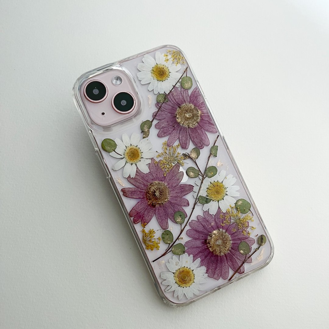 玛格丽特 押花 手机壳 IPhone 16 pro 押花手作手机壳 - 手机壳/手机套 - 塑料 紫色