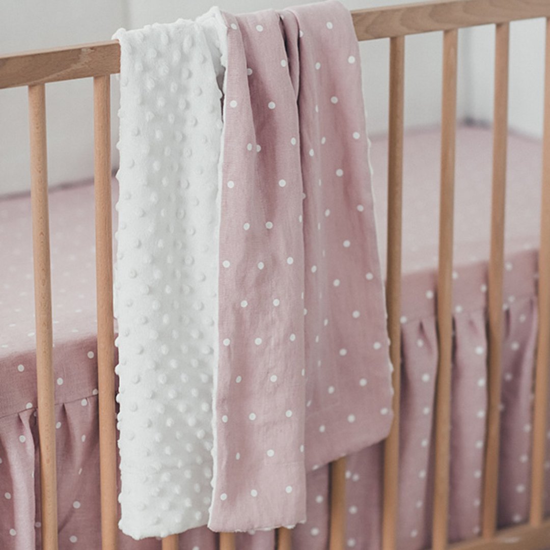 Linen (flax) PINK  baby quilt – organic blanket – white and pink bedspread - 婴儿床上用品 - 亚麻 粉红色