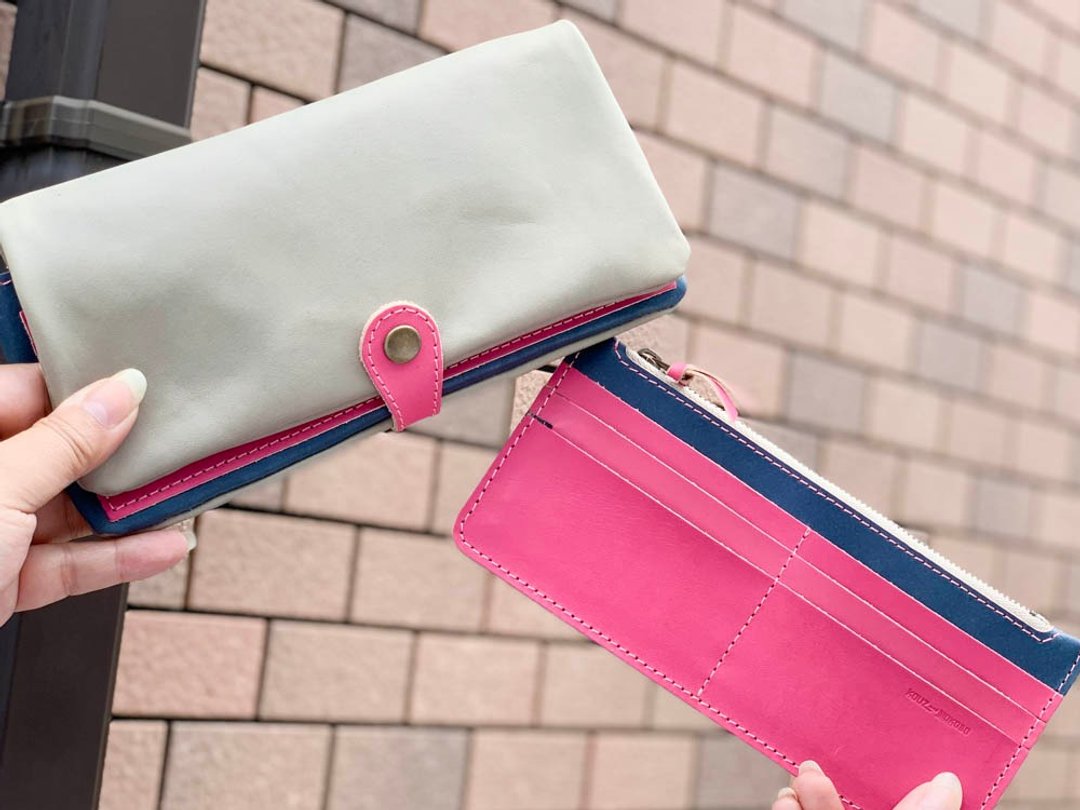 F-PLUMP Pink claim that doesn't become too sweet Full plump long wallet Slim wallet to take out FPW-HHNP-NPHP-P - 皮夹/钱包 - 真皮 灰色