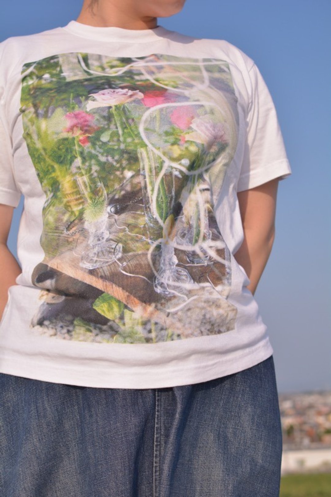 Flower art object T-shirt - 中性连帽卫衣/T 恤 - 棉 白色