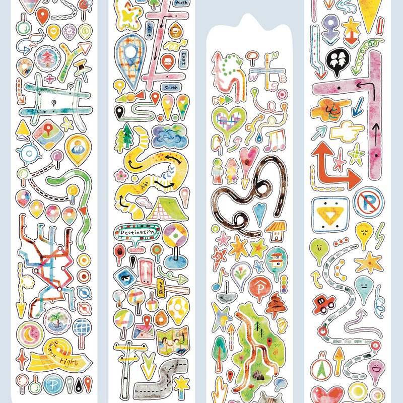 【膠帶】下一站 路標索引 PET 和紙膠帶 5米卷 (kiss-cut) - 纸胶带 - 纸 多色