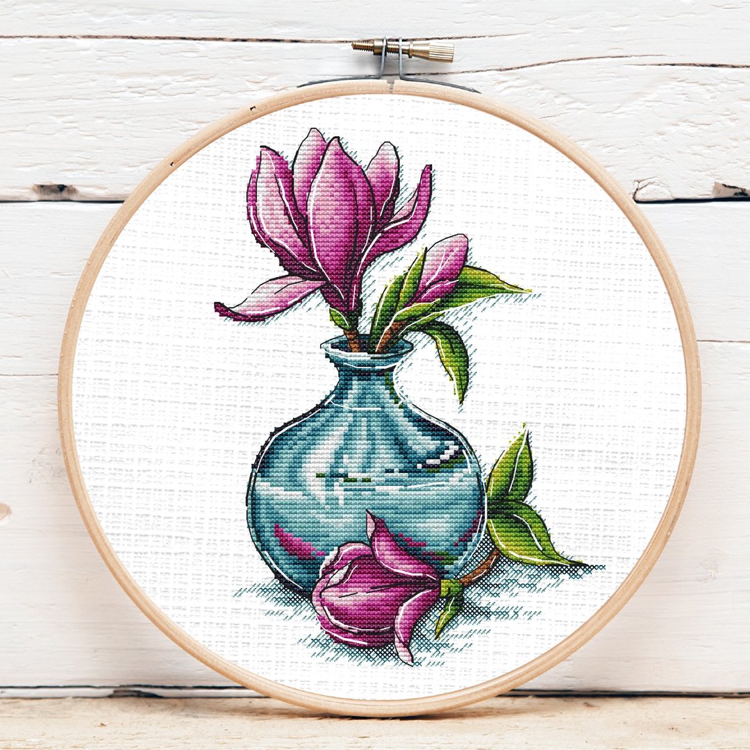 Magnolia Cross Stitch pattern digital download PDF Flower handmade embroidery - 编织/刺绣/羊毛毡/裁缝 - 绣线 