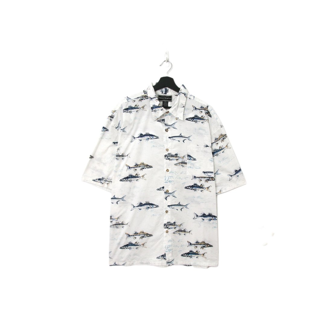 Back to Green-鱼图腾短袖衬衫 遨游鱼群 ff-01 vintage shirt - 男装衬衫 - 棉 