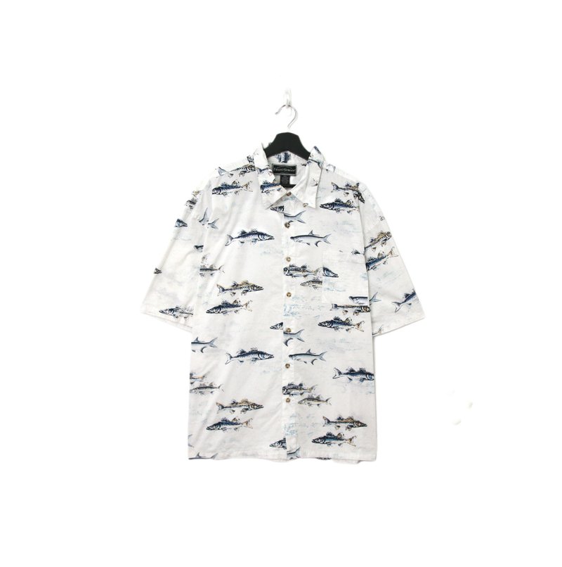 Back to Green-鱼图腾短袖衬衫 遨游鱼群 ff-01 vintage shirt - 男装衬衫 - 棉 