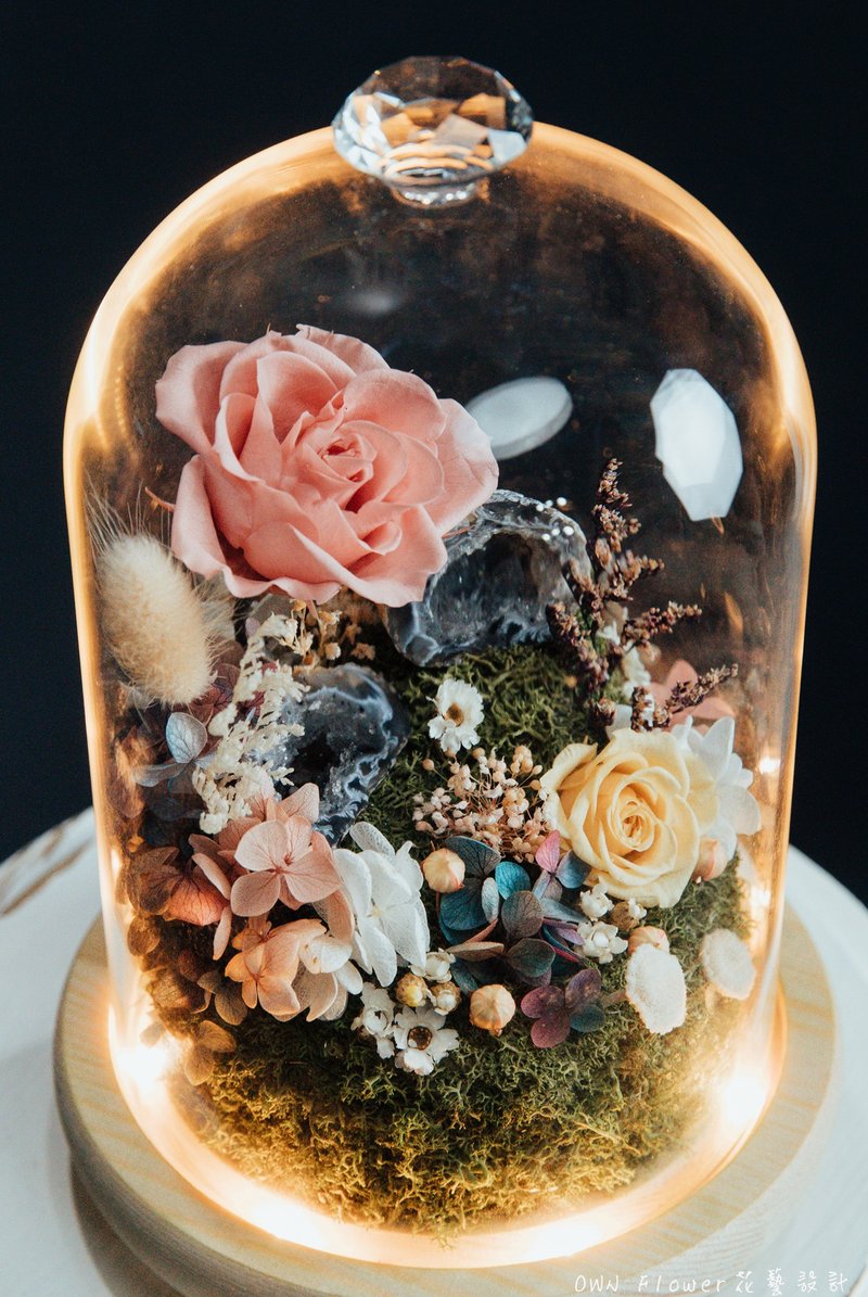 玛瑙水晶洞/雷公蛋水晶/水晶不凋花玻璃盅/水晶不凋花玻璃罩/夜灯 - 灯具/灯饰 - 水晶 粉红色