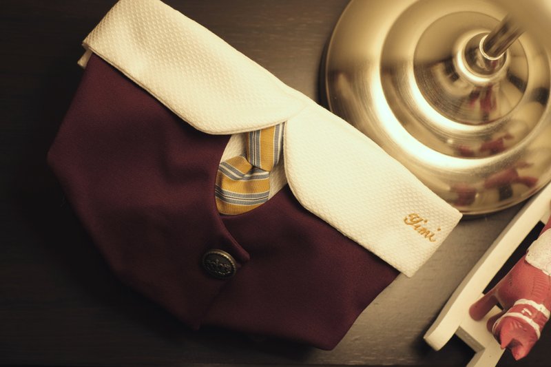 宠物订制皇室西装领/暗红色 Royal suit collar - 衣/帽 - 棉．麻 红色
