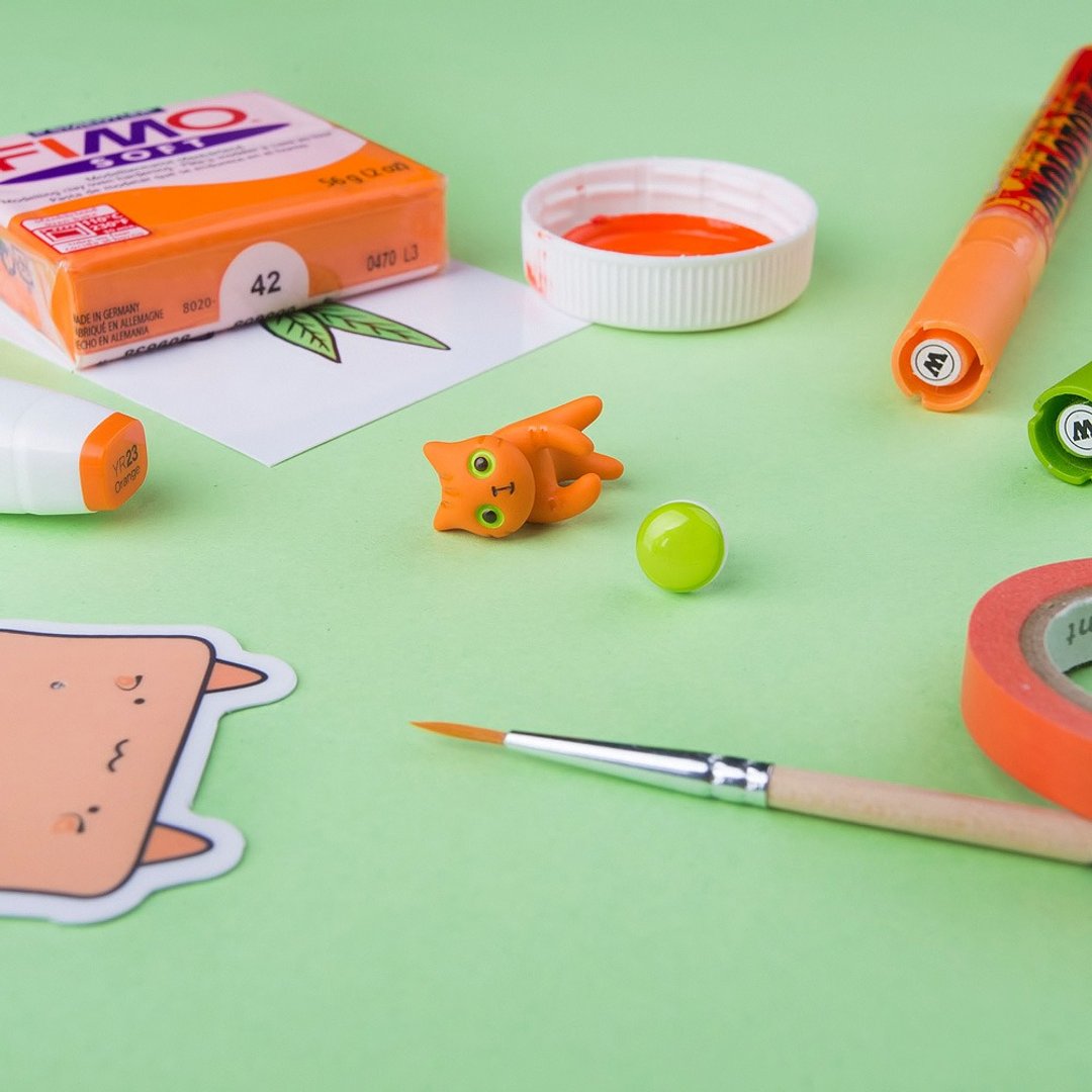 Orange Cat Earrings - Polymer Clay Earrings, Fake Gauge / Fake Plug / Cute Gift - 耳环/耳夹 - 粘土 橘色