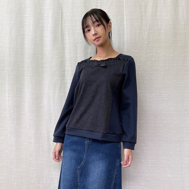 小荷叶微甜拼接质感上衣 - 女装上衣 - 其他材质 