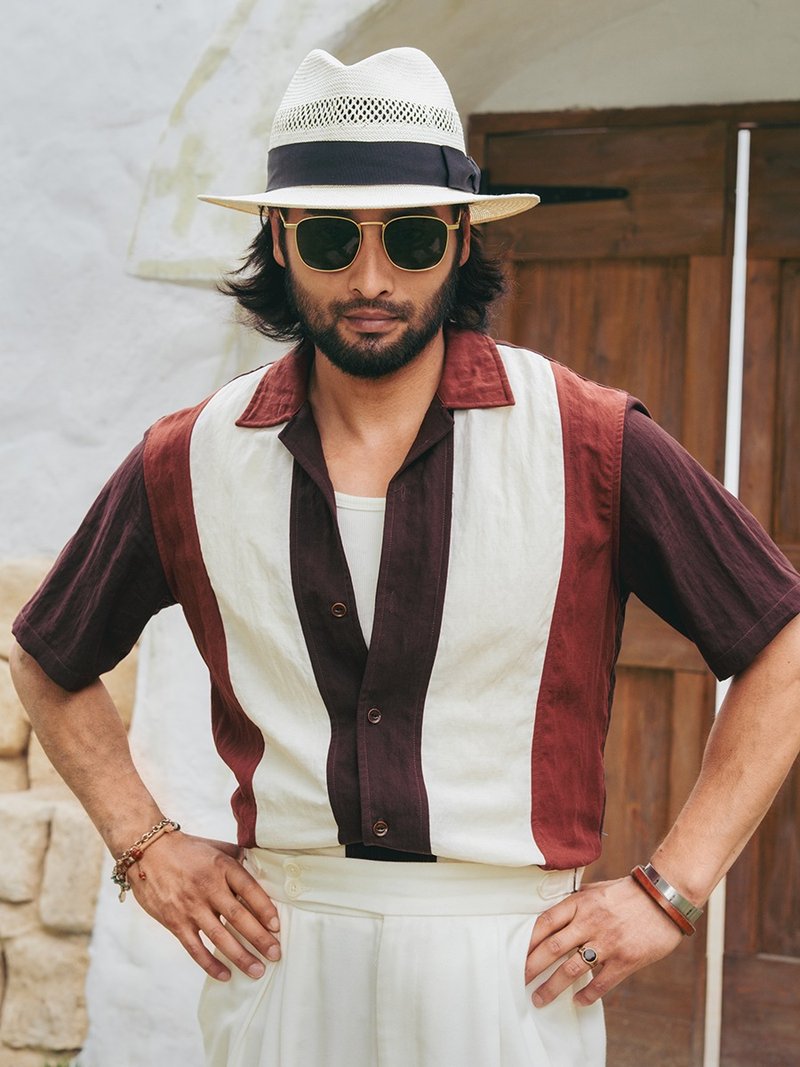 SOARIN义式复古天丝撞色保龄球衫(2521C409) - 男装衬衫 - 棉．麻 咖啡色