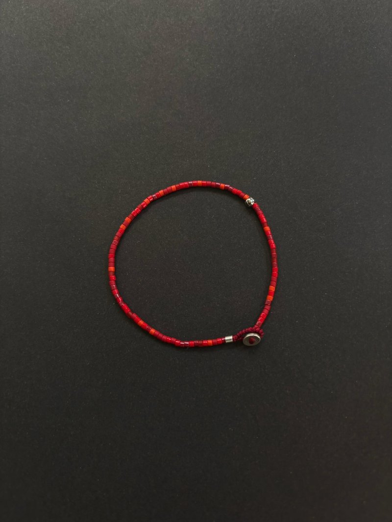 日系小众unique混搭红色系 vintage做旧925银扣极细手链 时尚百搭 - 手链/手环 - 玻璃 红色