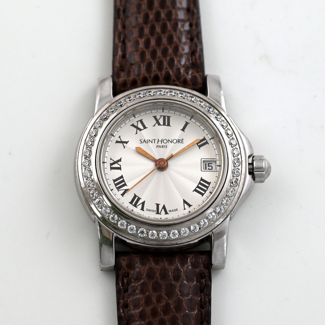 SAINT HONORE PARIS 几何雕花表盘 钻石装饰 罗马数字 女表 已更换电池 - 女表 - 不锈钢 银色