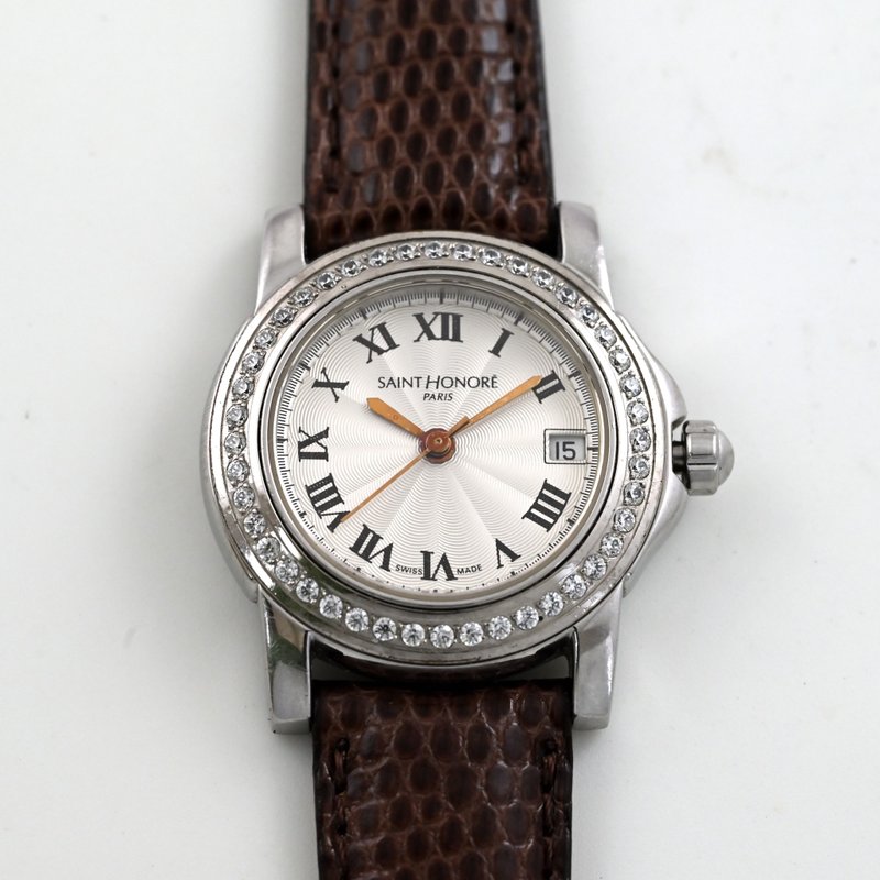SAINT HONORE PARIS 几何雕花表盘 钻石装饰 罗马数字 女表 已更换电池 - 女表 - 不锈钢 银色